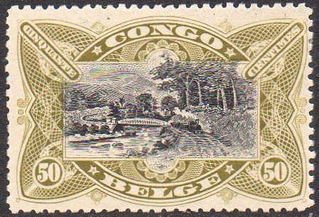 Belgian Congo Belge 50c Mols train on bridge